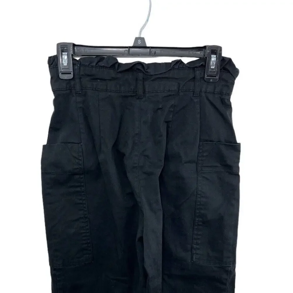 Zara High Waisted Black Pants Paperbag Waist Side Pockets Small Wide Leg